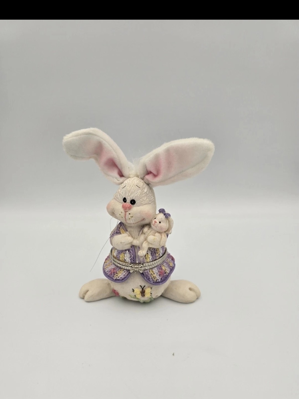 Easter Bunny Figurine Plush-Eared Bunny in Purple Outfit